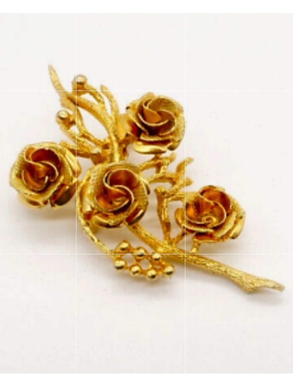 Coro Signed Vintage 1960s Rose‎ Floral Gold Tone Brooch 2.5” Bouquet Pin Gold